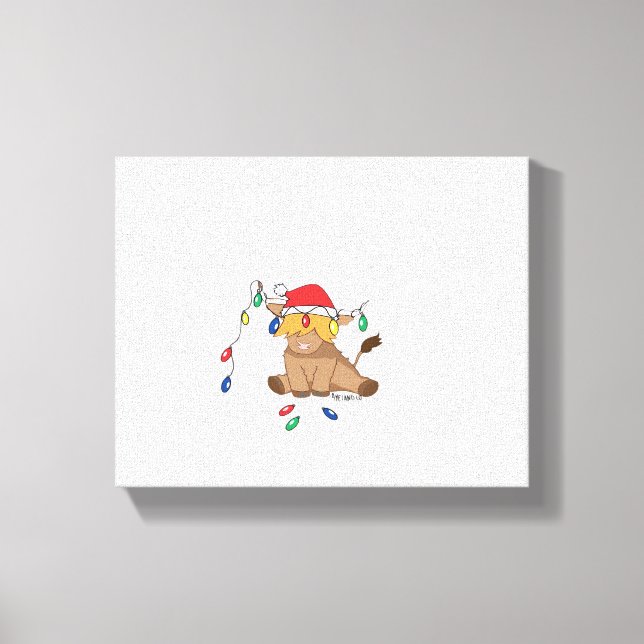 Christmas lights highland cow ugly sweater christm canvas print (Front)