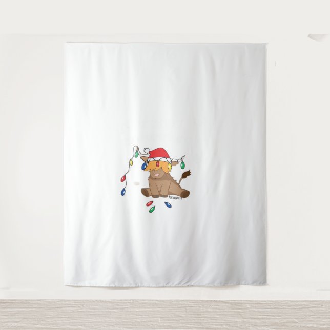 Christmas lights highland cow ugly sweater christm tapestry (Front)