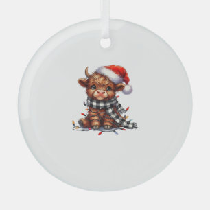 Christmas Lights Highland Cow Vintage Cute Highlan Glass Tree Decoration