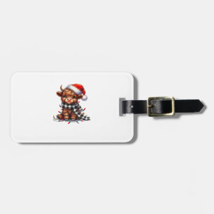 Christmas Lights Highland Cow Vintage Cute Highlan Luggage Tag