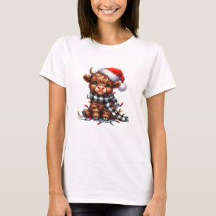 Christmas Lights Highland Cow Vintage Cute Highlan T-Shirt