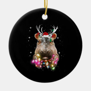 Christmas Lights Hippo Fiona Hippopotamus Lover Ceramic Tree Decoration