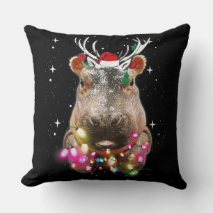 Christmas Lights Hippo Fiona Hippopotamus Lover Cushion