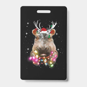 Christmas Lights Hippo Fiona Hippopotamus Lover ID Badge