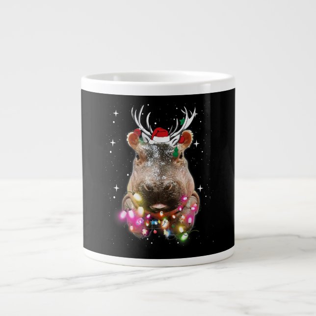 Christmas Lights Hippo Fiona Hippopotamus Lover Large Coffee Mug (Front)