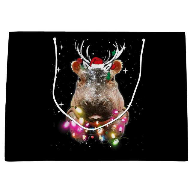 Christmas Lights Hippo Fiona Hippopotamus Lover Large Gift Bag (Front)