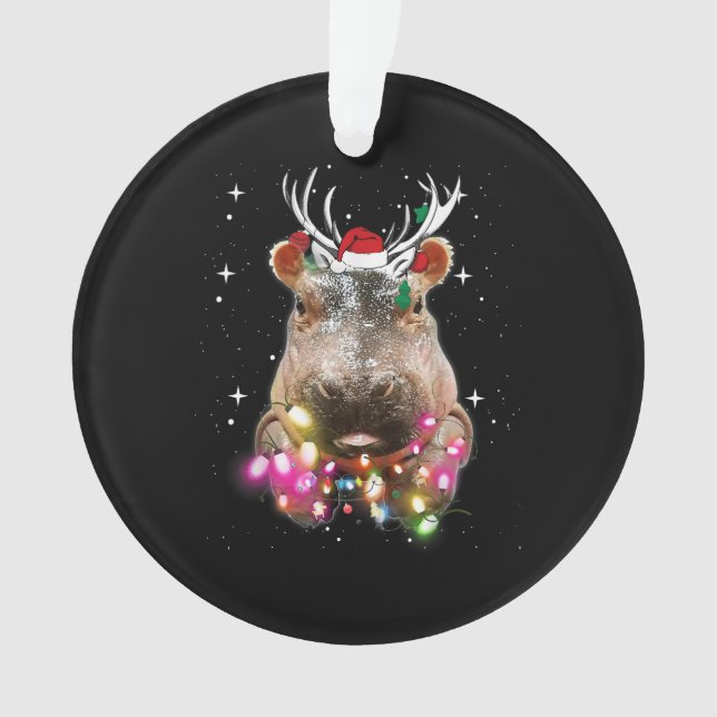 Christmas Lights Hippo Fiona Hippopotamus Lover Ornament (Front)