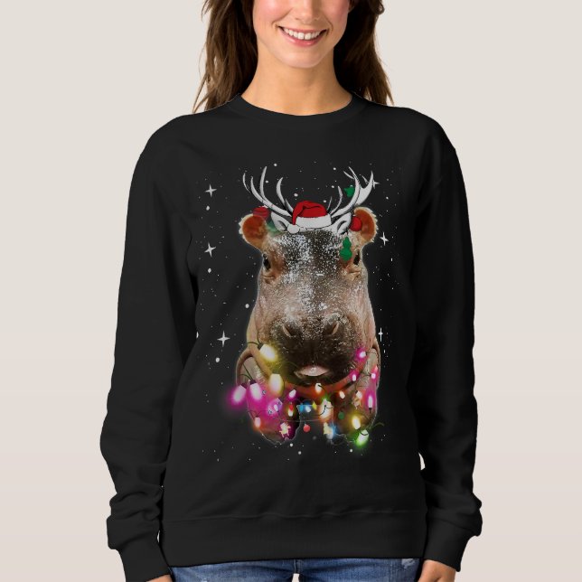 Christmas Lights Hippo Fiona Hippopotamus Lover Sweatshirt (Front)