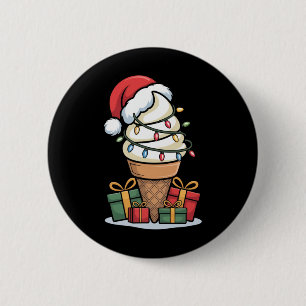 Christmas Lights Ice Cream Cone With Santa Hat Des 6 Cm Round Badge