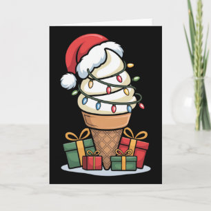 Christmas Lights Ice Cream Cone With Santa Hat Des Card