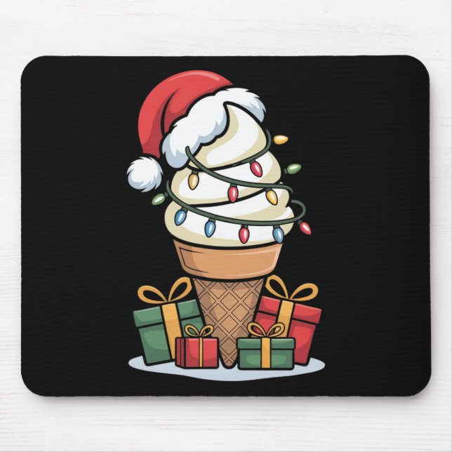 Christmas Lights Ice Cream Cone With Santa Hat Des Mouse Pad (Front)