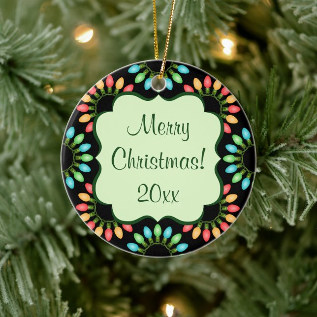 Christmas Lights in Colourful Circles Ceramic Tree Decoration (Tree)