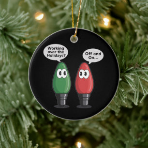 Christmas Lights Joke Light Bulb Working Off On   Ceramic Tree Decoration