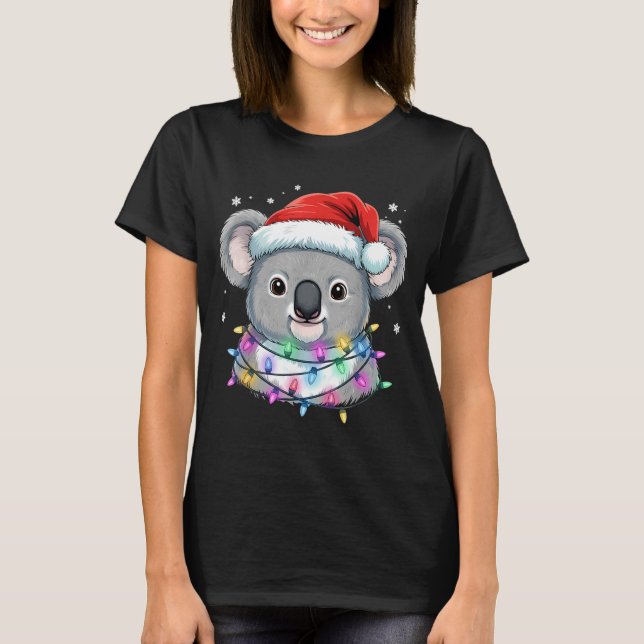 Christmas Lights Koala Santa Hat Cute Xmas Pajamas T-Shirt (Front)