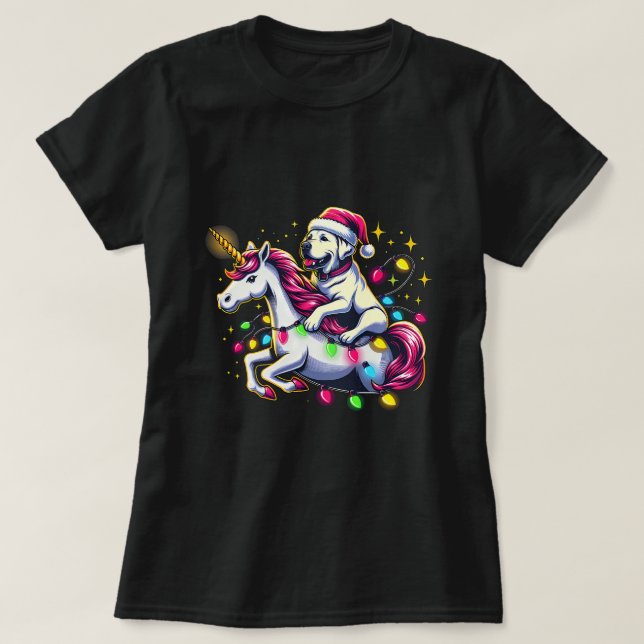 Christmas Lights Labrador Retriever Dog Riding Uni T-Shirt (Design Front)