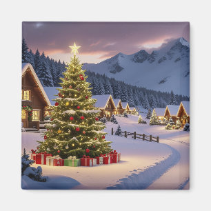Christmas lights landscape with snow magnet
