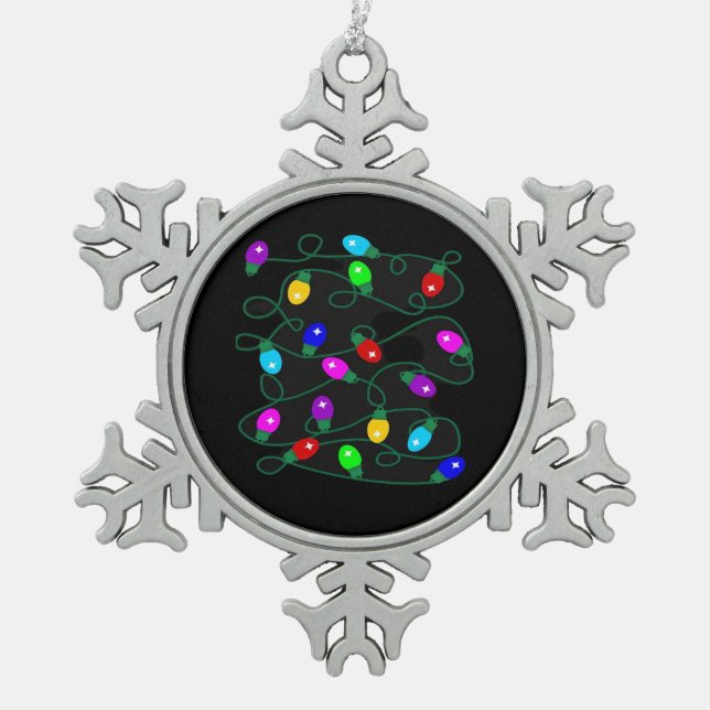 Christmas Lights -Let's Get Lit Lights- Merry & Br Snowflake Pewter Christmas Ornament (Front)