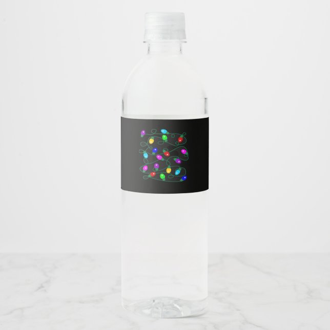 Christmas Lights -Let's Get Lit Lights- Merry & Br Water Bottle Label (Front)