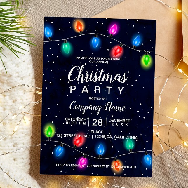 Christmas lights navy blue business corporate invitation (Christmas lights navy blue business corporate invitation)