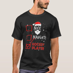 Christmas Lights Nice Naughty Hockey Player T-Shirt