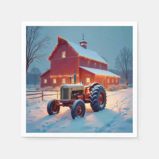 Christmas Lights On a Red Barn Napkin (Front)