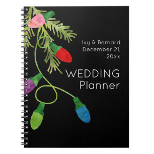 Christmas Lights on Black Wedding Planner Notebook