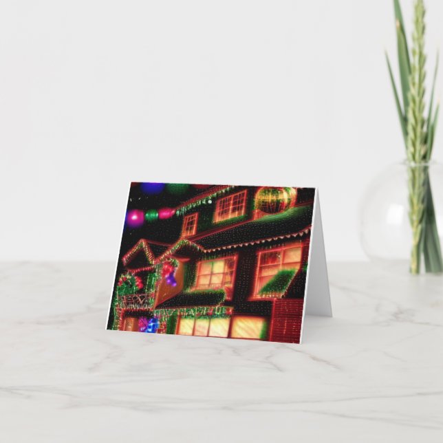 Christmas lights on house greeting card (Front)