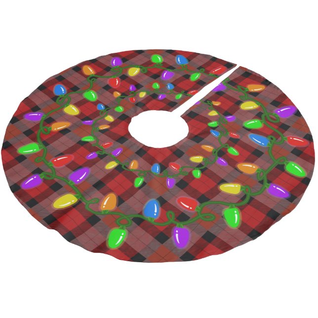 Christmas Lights On Plaid  Brushed Polyester Tree Skirt (Angled)