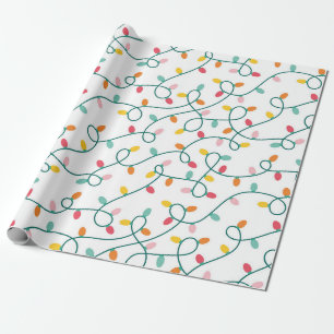 Christmas Lights on White Background Wrapping Paper
