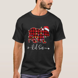 Christmas Lights Pajama Matching Red Plaid Lil Sis T-Shirt