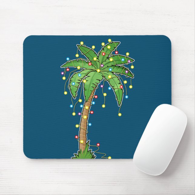 Christmas Lights Palm Tree Beach Funny Tropical Mouse Pad (With Mouse)