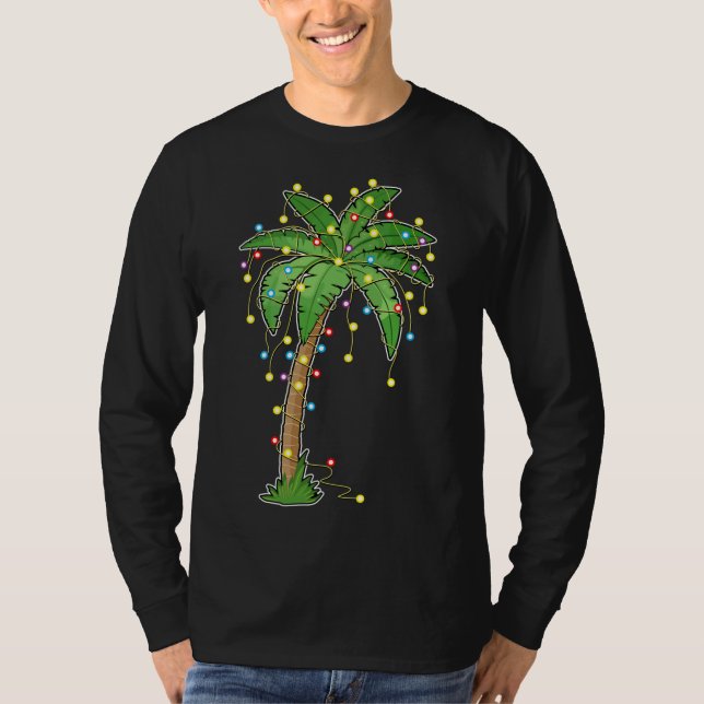 Christmas Lights Palm Tree Beach Funny Tropical Xm T-Shirt (Front)