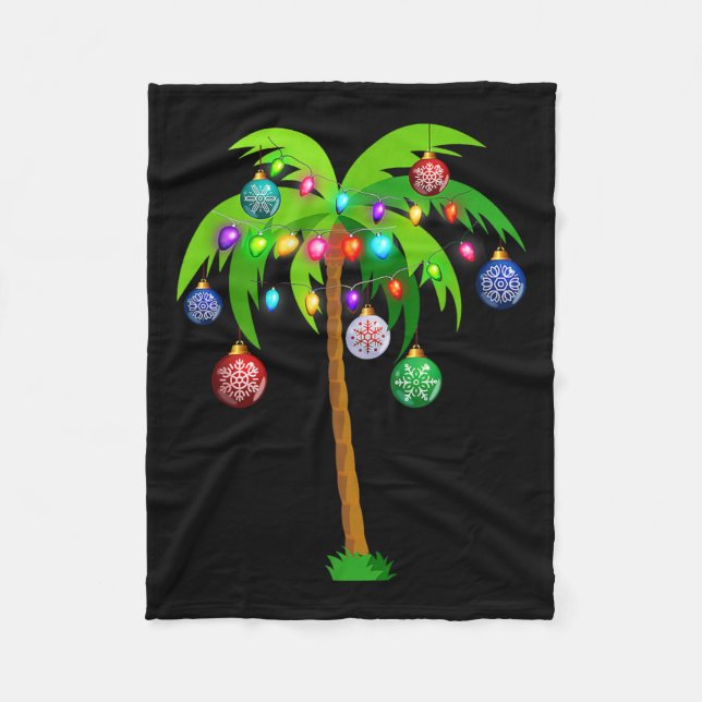Christmas Lights Palm Tree Fun Hawaii Beach Tropic Fleece Blanket (Front)