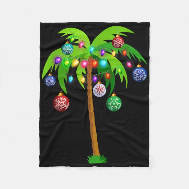 Christmas Lights Palm Tree Fun Hawaii Beach Tropic Fleece Blanket (Front)