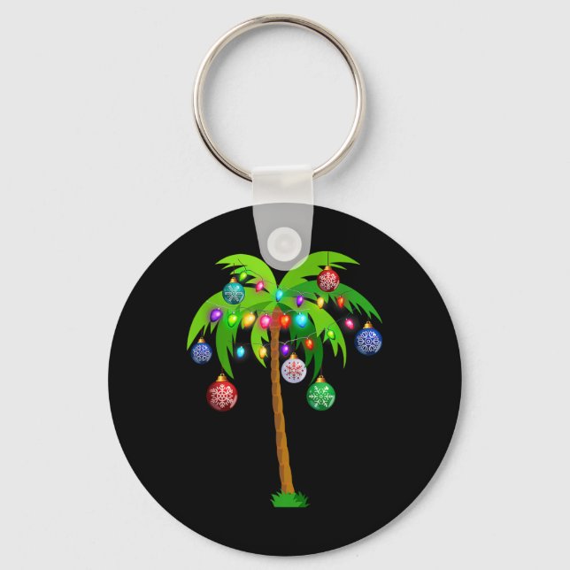 Christmas Lights Palm Tree Fun Hawaii Beach Tropic Key Ring (Front)