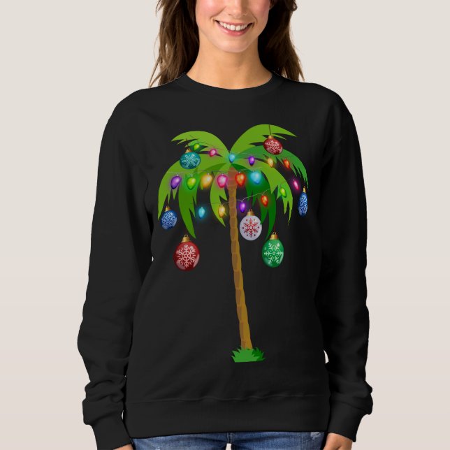 Christmas Lights Palm Tree Funny Hawaii Beach Trop Sweatshirt (Front)