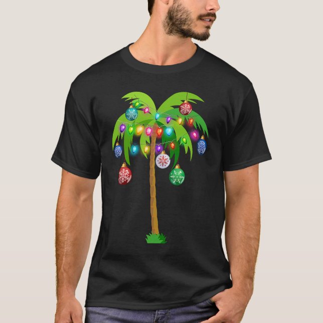 Christmas Lights Palm Tree  Hawaii Beach Tropical  T-Shirt (Front)