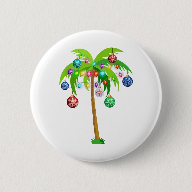 Christmas lights palm tree hawaii beach tropical x 6 cm round badge (Front)