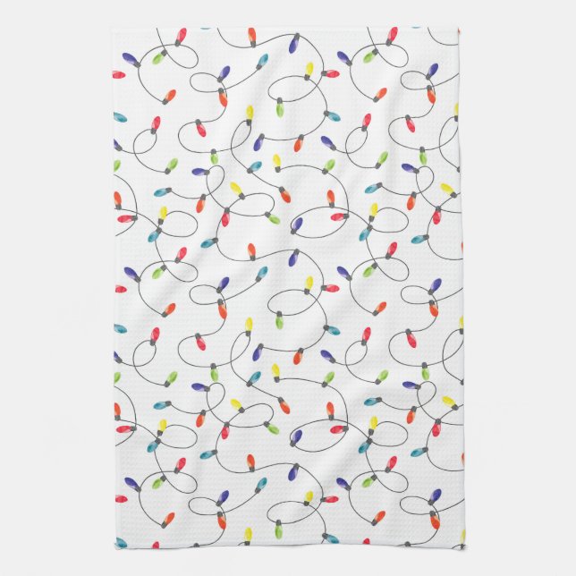 Christmas Lights Pattern Tea Towel (Vertical)