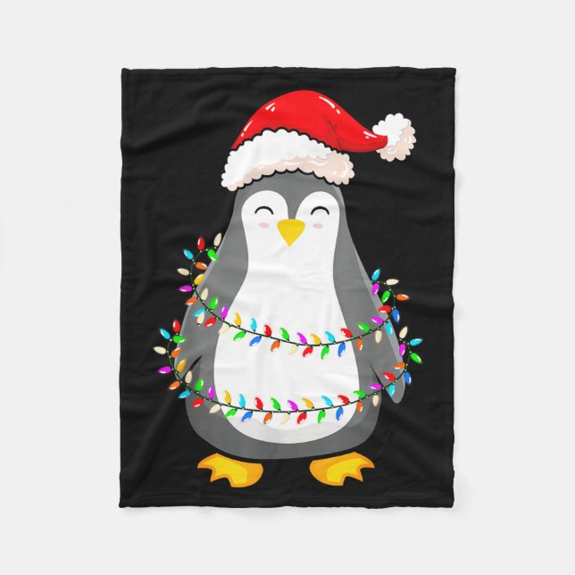 Christmas Lights Penguin Wearing Xmas Hat - Pengui Fleece Blanket (Front)
