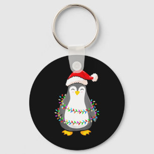 Christmas Lights Penguin Wearing Xmas Hat - Pengui Key Ring