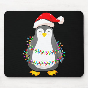 Christmas Lights Penguin Wearing Xmas Hat - Pengui Mouse Pad