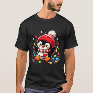 Christmas Lights Penguin Wearing Xmas Hat Penguin T-Shirt