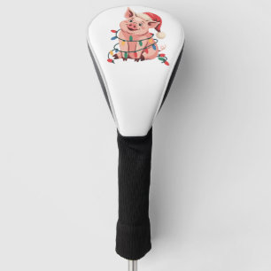 Christmas Lights Pig Wearing Xmas Hat - Pig Lover Golf Head Cover