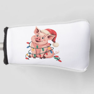 Christmas Lights Pig Wearing Xmas Hat - Pig Lover Golf Head Cover