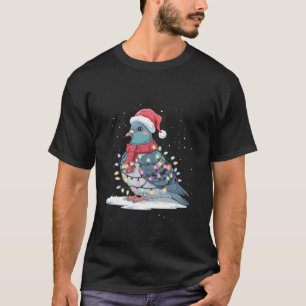 Christmas Lights Pigeon Wearing Santa Hat Cute Pig T-Shirt