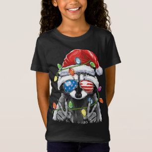 Christmas Lights Racoon Santa Funny Christmas Tre T-Shirt