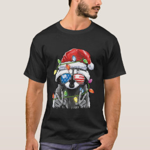 Christmas Lights Racoon Santa Funny Christmas Tre T-Shirt