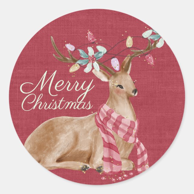 Christmas Lights Reindeer Classic Round Sticker (Front)