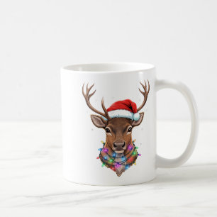 Christmas Lights Reindeer Santa Hat Cute Xmas Paja Coffee Mug